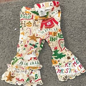 Festive Holiday Print Ruffle Pants